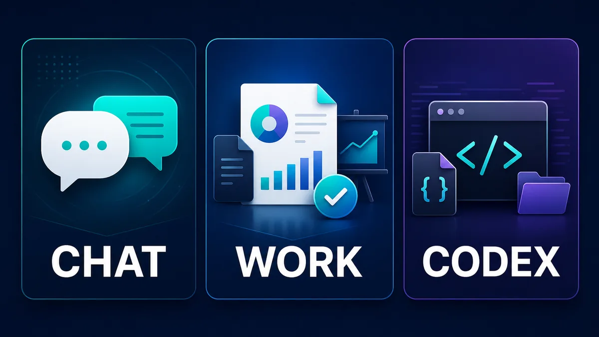 Chat・Work・Codexの仕事別の使い分けを表すイメージ