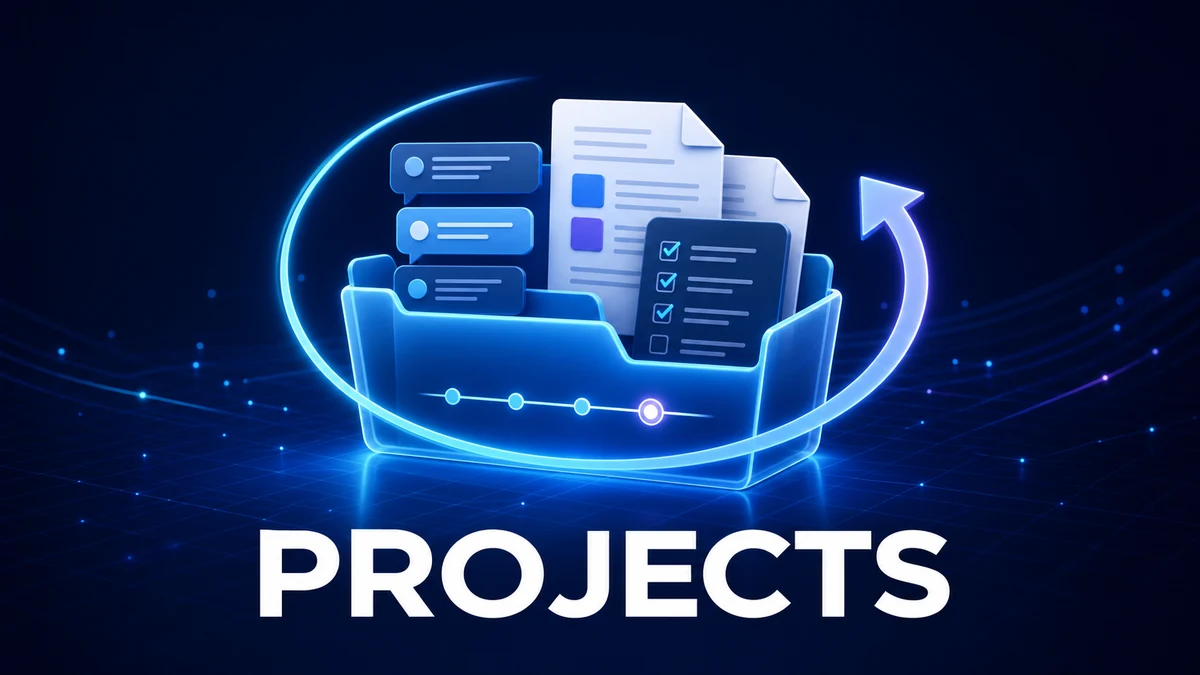 ChatGPT Projectsでチャットや資料、進捗をまとめて継続業務を再開するイメージ